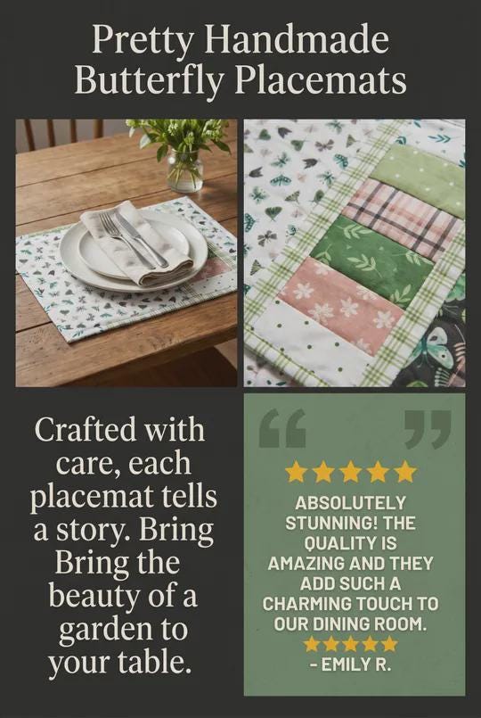 Pretty Handmade  Butterfly Placemats