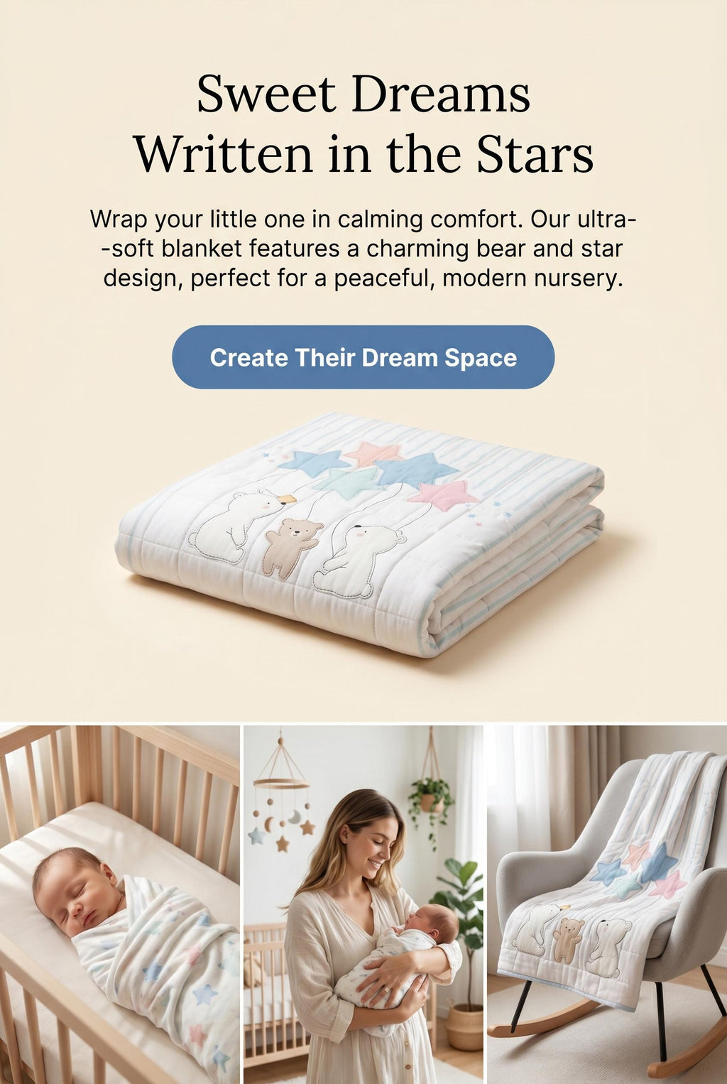 Counting Stars with Three Little Bears Baby Blanket