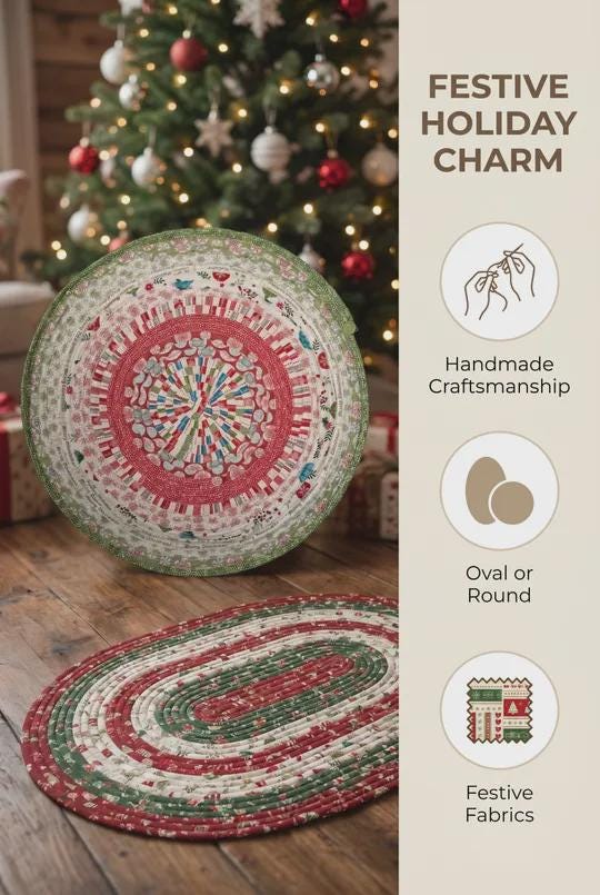 Handmade Christmas Oval or Round Jelly Roll Rugs