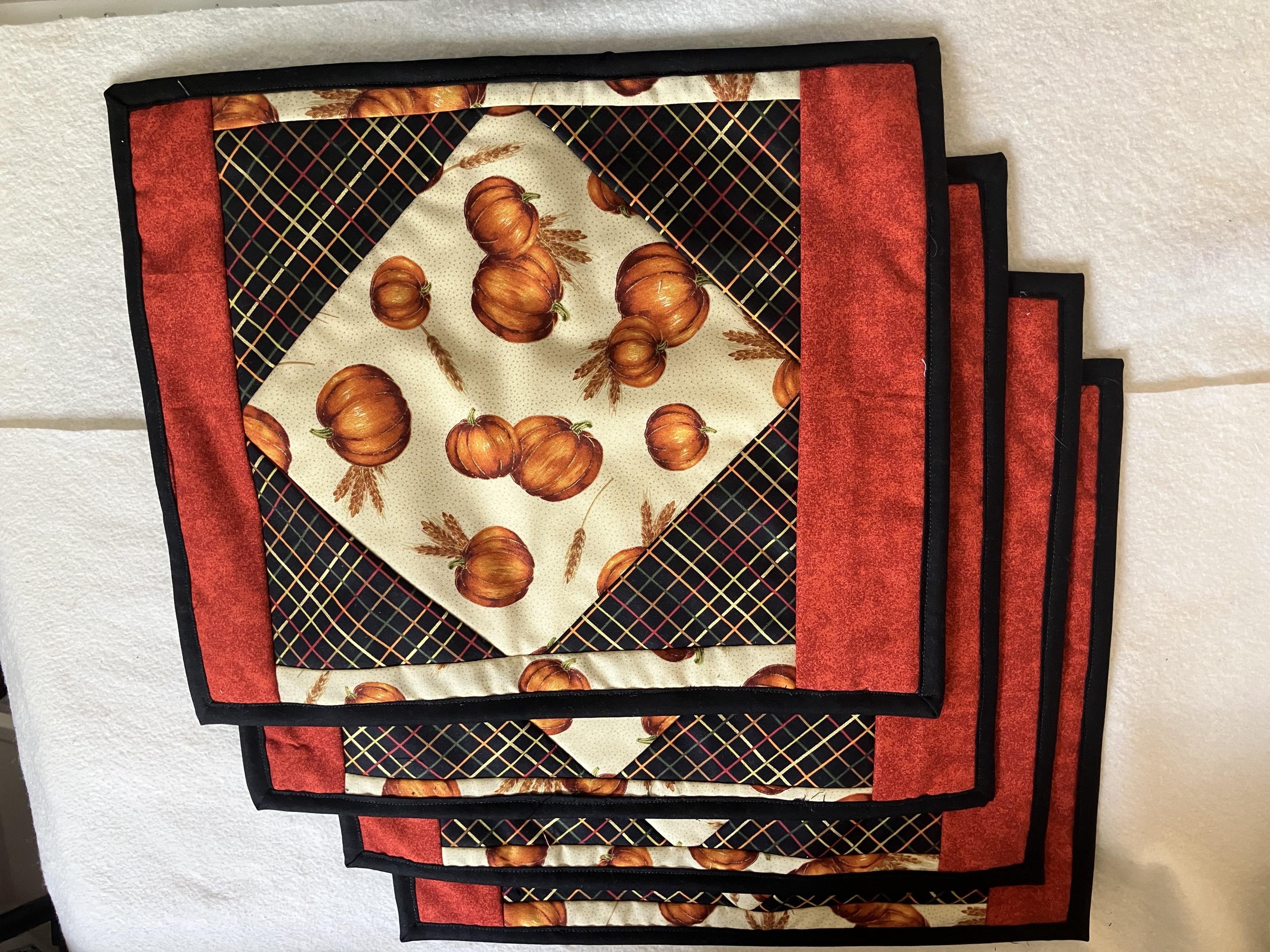 Handmade Autumn Pumpkin Black Placemats
