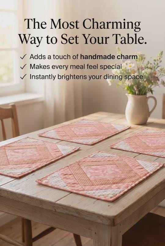 Pink and White Placemats, set of 4