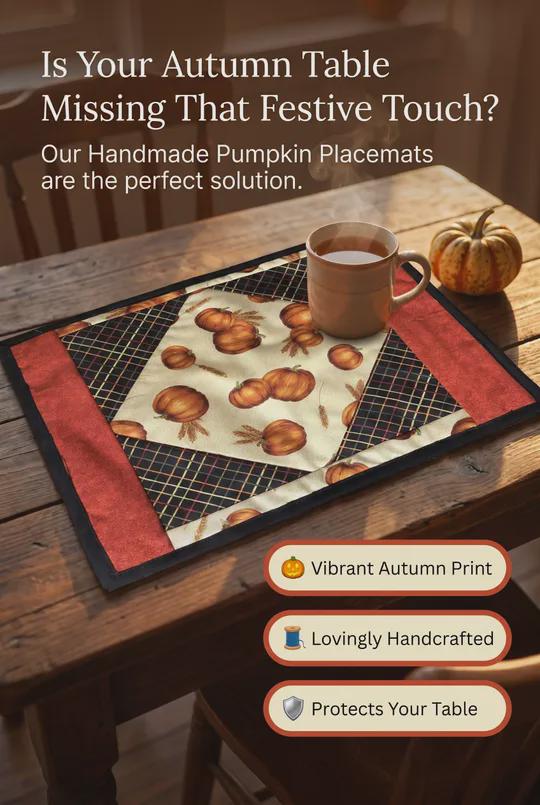 Handmade Autumn Pumpkin Black Placemats