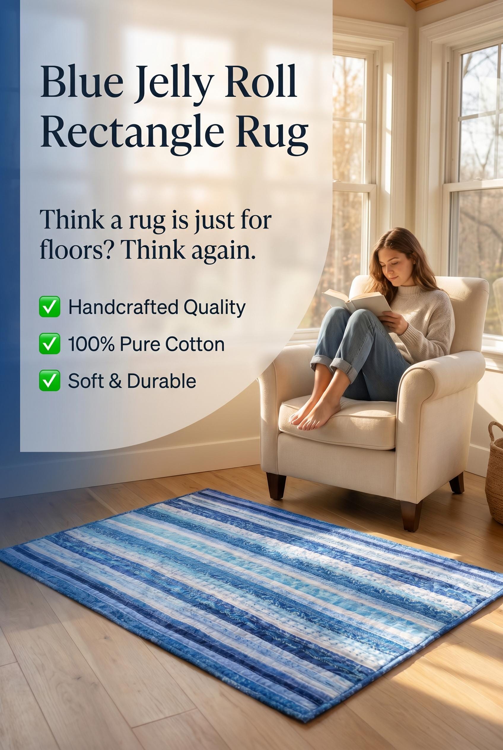 Blue Jelly Roll Rectangle Rug