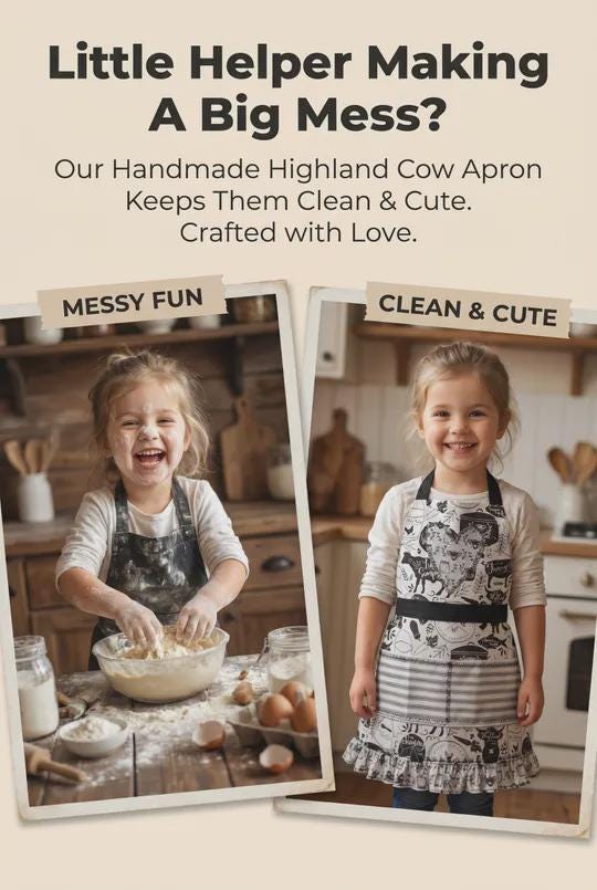 Handmade Highland Cow Little Girl Apron