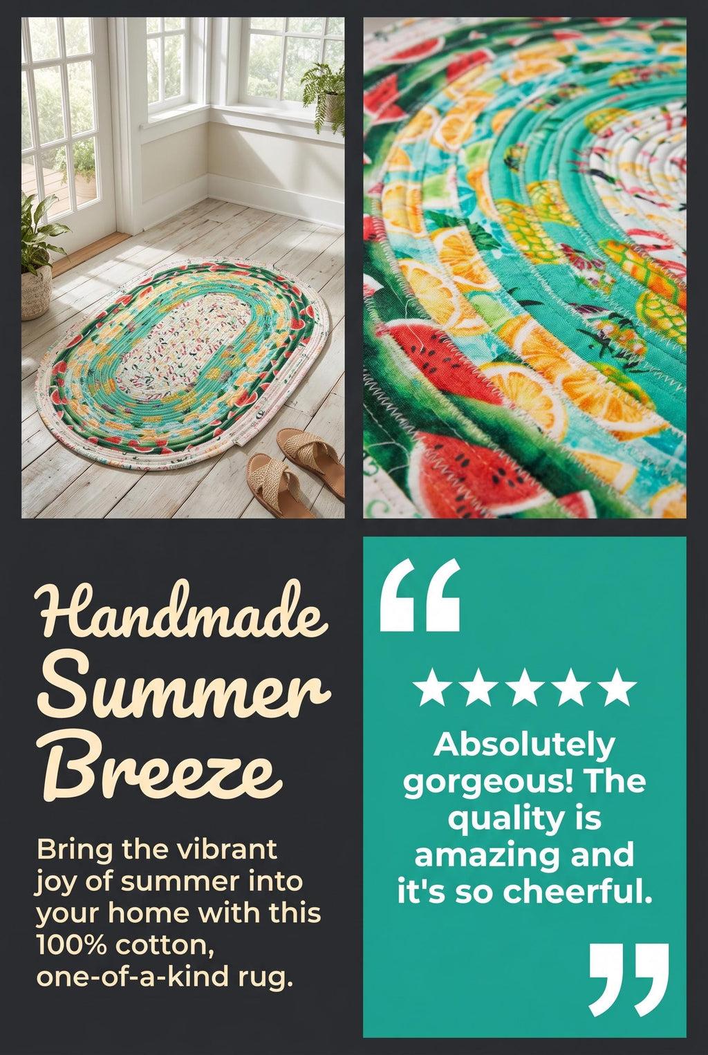 Handmade Summer Breeze Oval Jelly Roll Rug