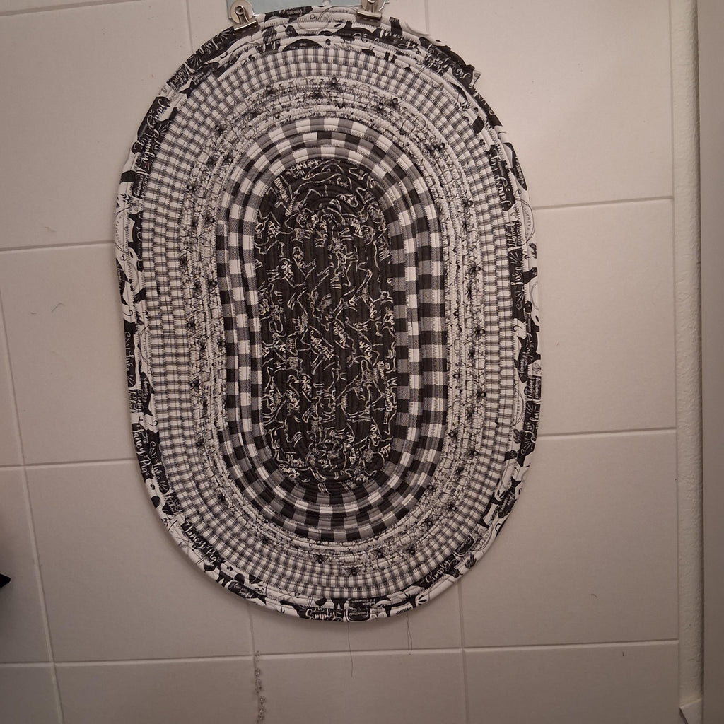 Handmade Black and White Homestead Jelly Roll Rug
