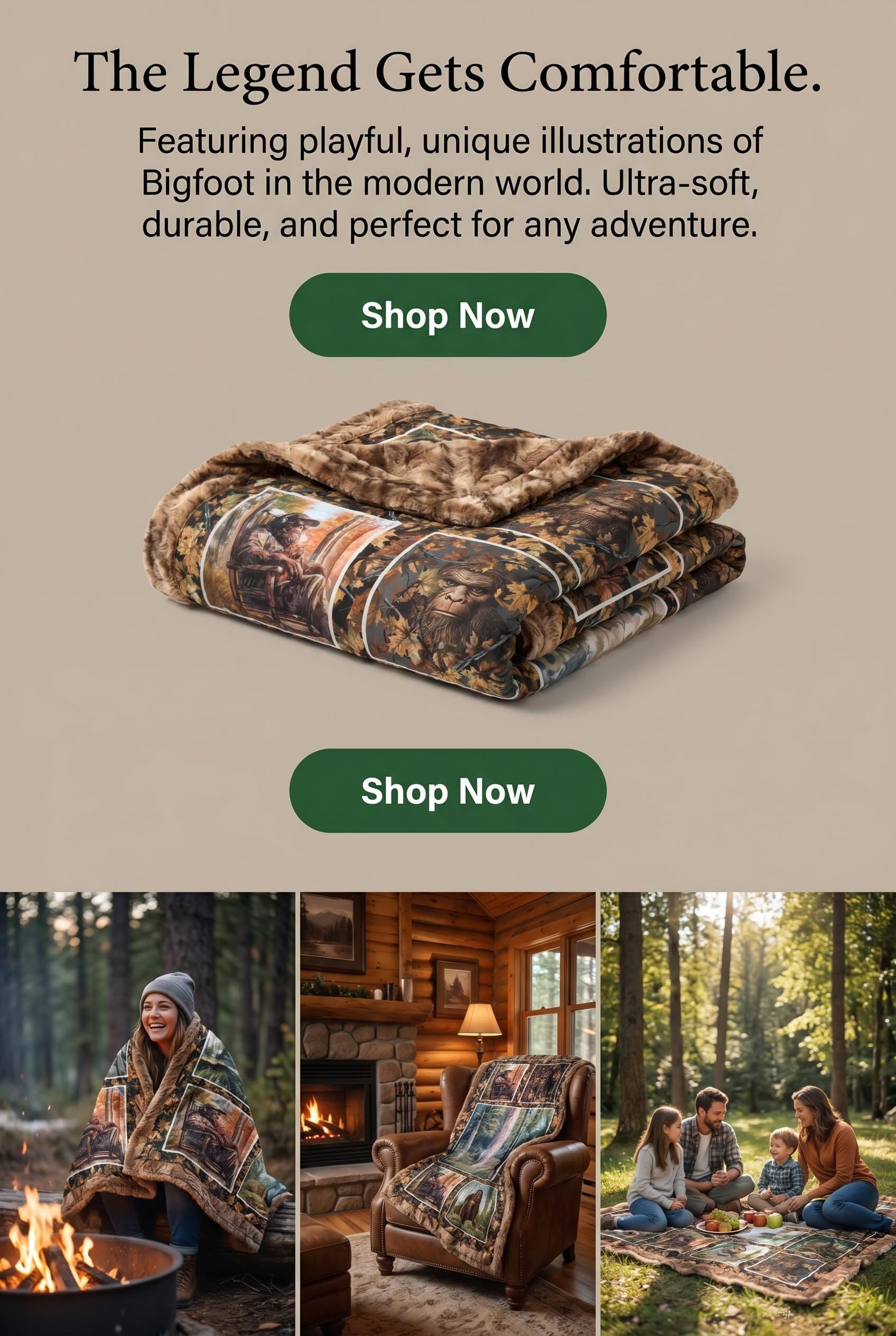 Bigfoot Canoe Motorcycle Park Bench Illustrations Blanket