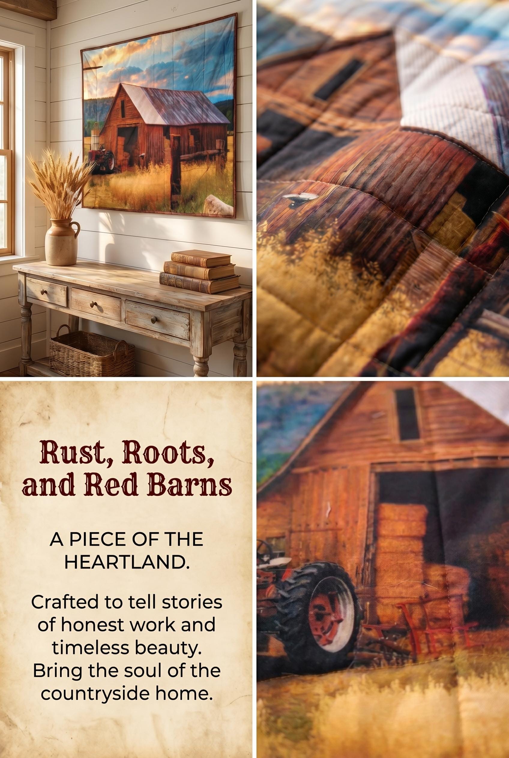 Rust, Roots, and Red Barns A Quilted Wall Hanging, or Lap Quilt.