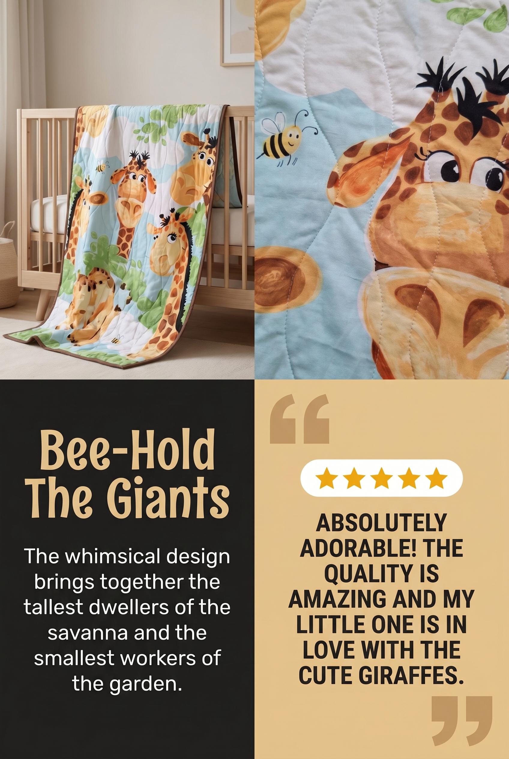 Giraffe and Bee Baby Quilt: Whimsical Safari Nursery Bedding