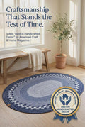 Handmade Bright Blue and White Oval Jelly Roll Rug