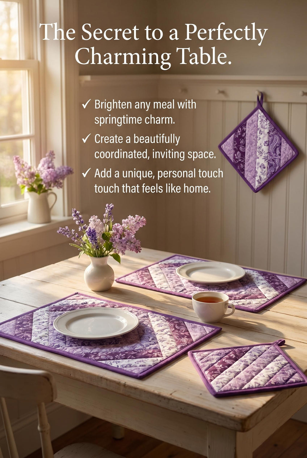 Lilac Lane Table Set of Placemats and Potholders