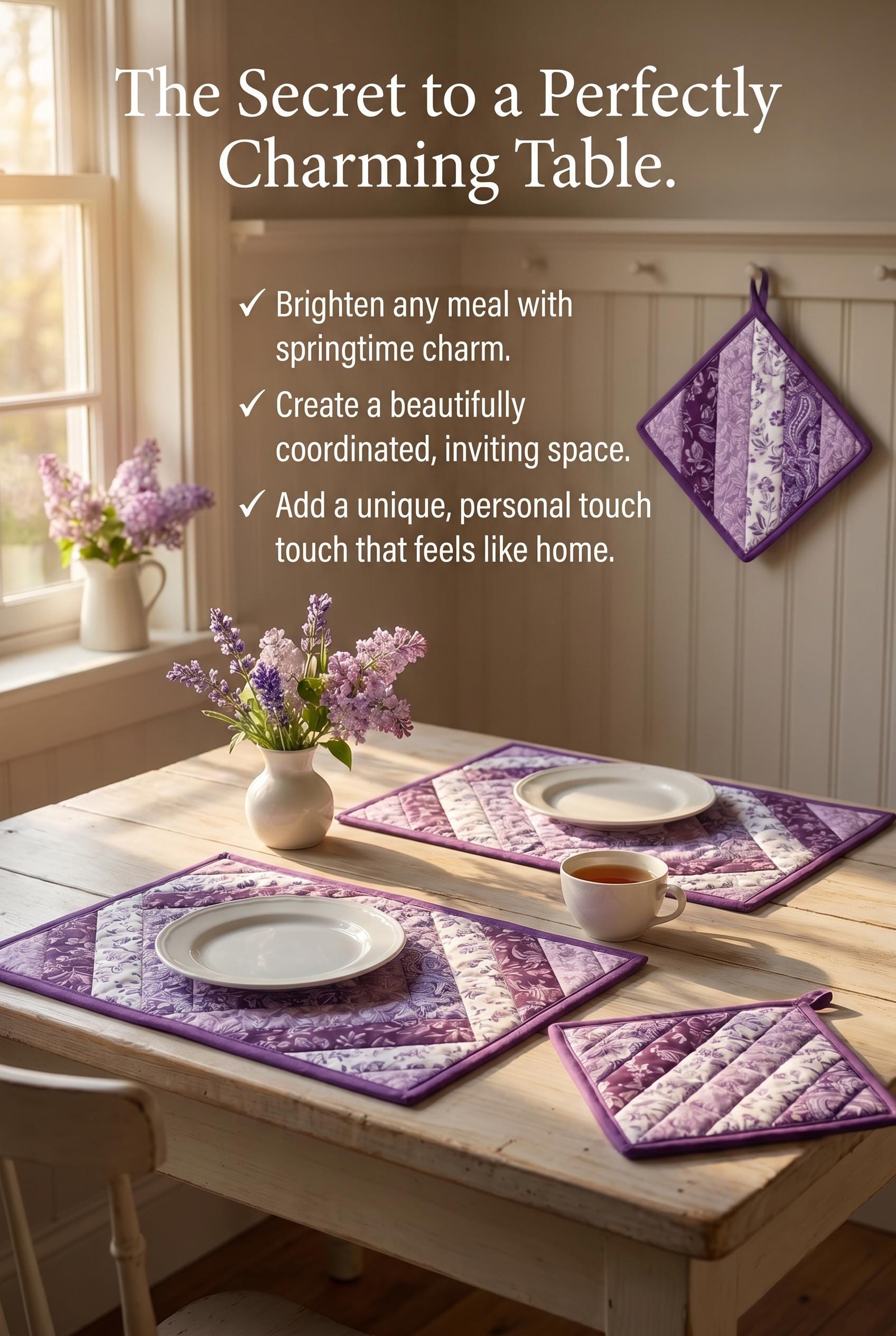 Lilac Lane Table Set of Placemats and Potholders