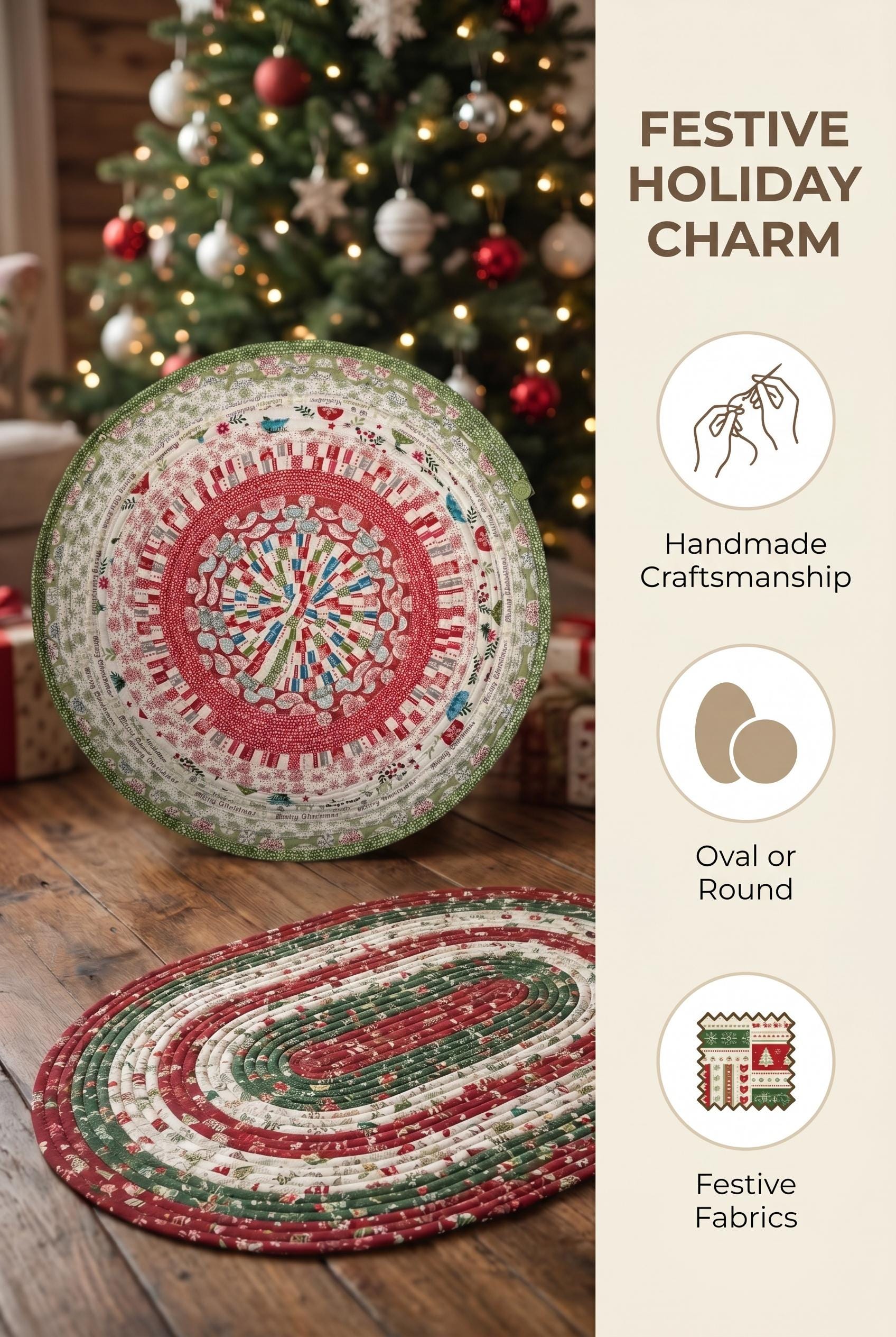 Handmade Christmas Oval or Round Jelly Roll Rugs