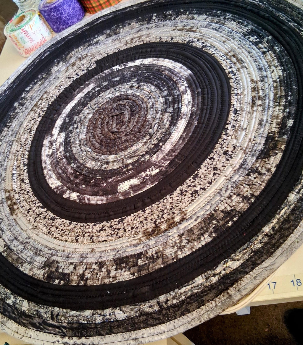 Handmade Black and White Jelly Roll Rug with Sparkles