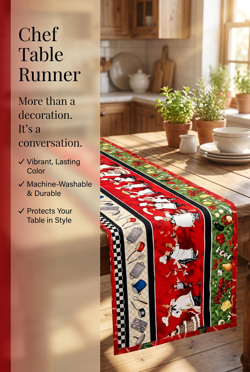 Handmade Red Chef Table Runner