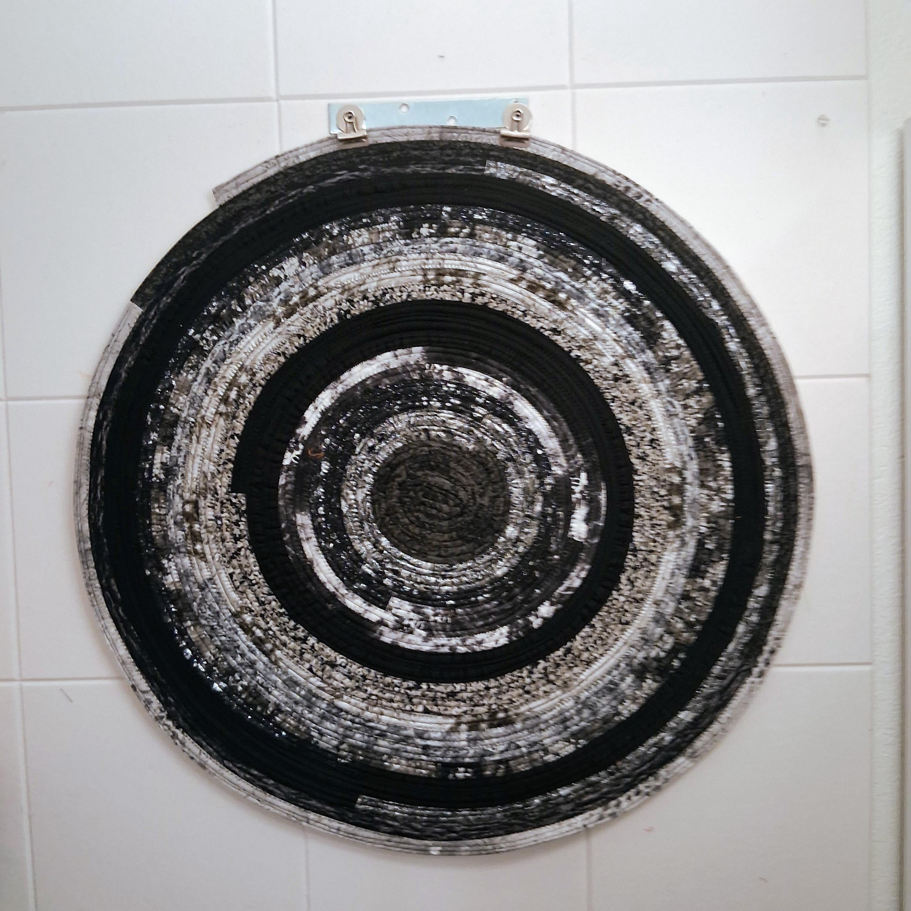 Handmade Black and White Jelly Roll Rug with Sparkles