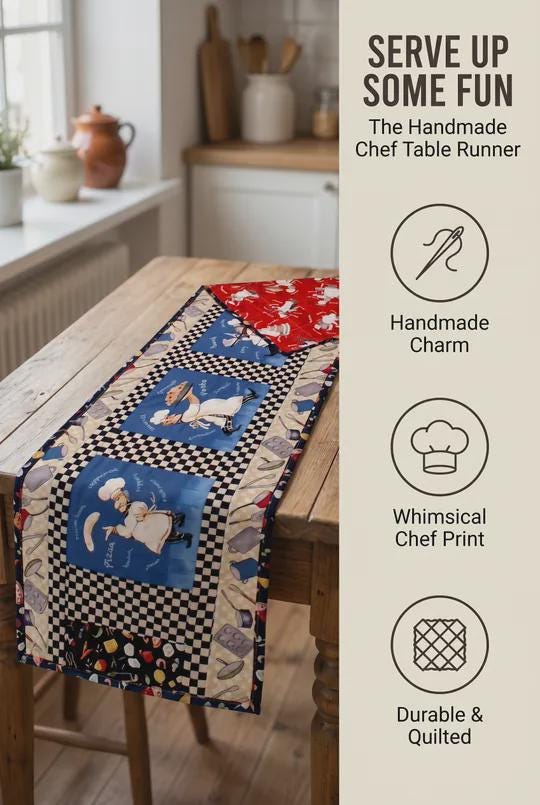 Handmade Blue Chef Table Runner