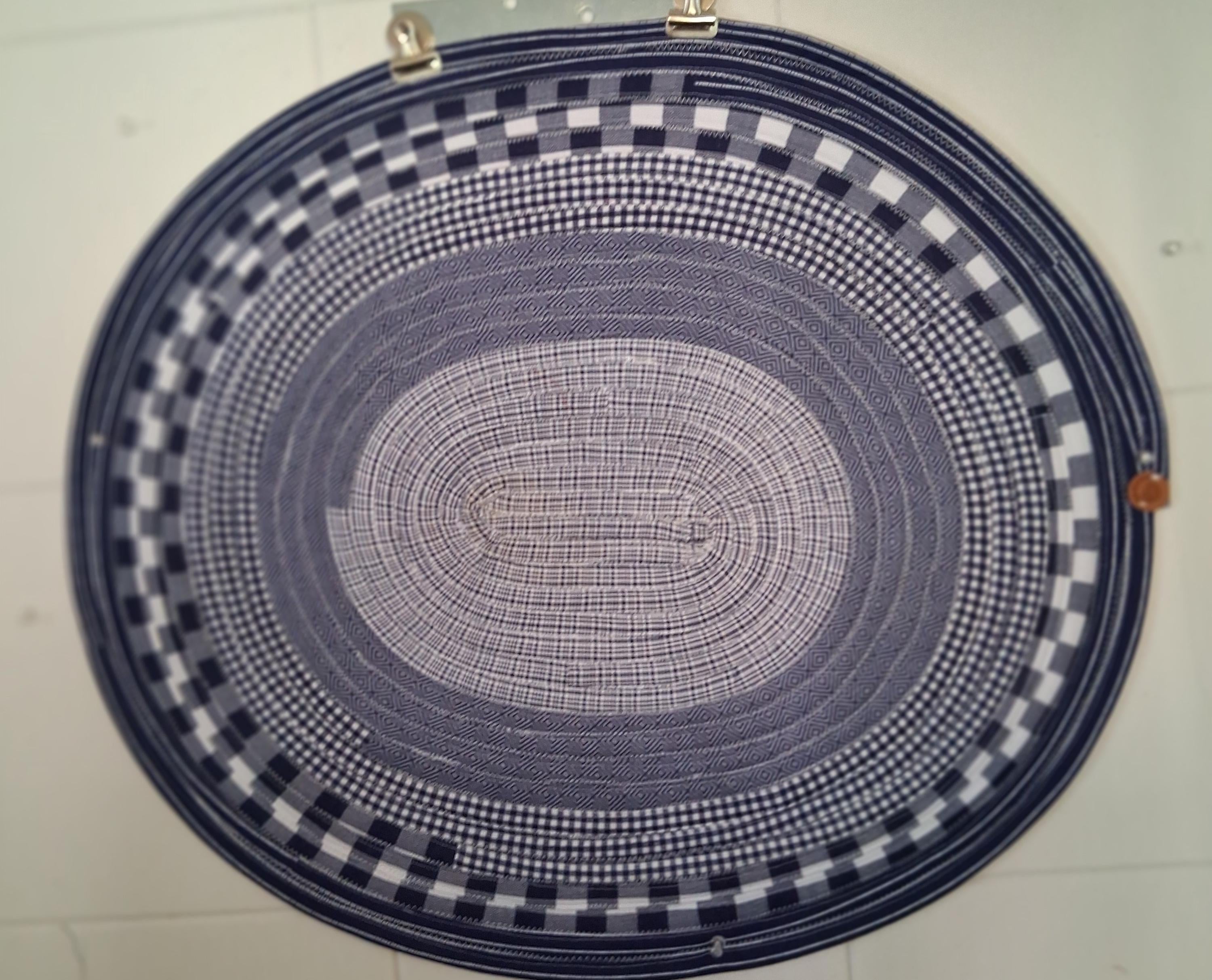 Handmade Bright Blue and White Oval Jelly Roll Rug