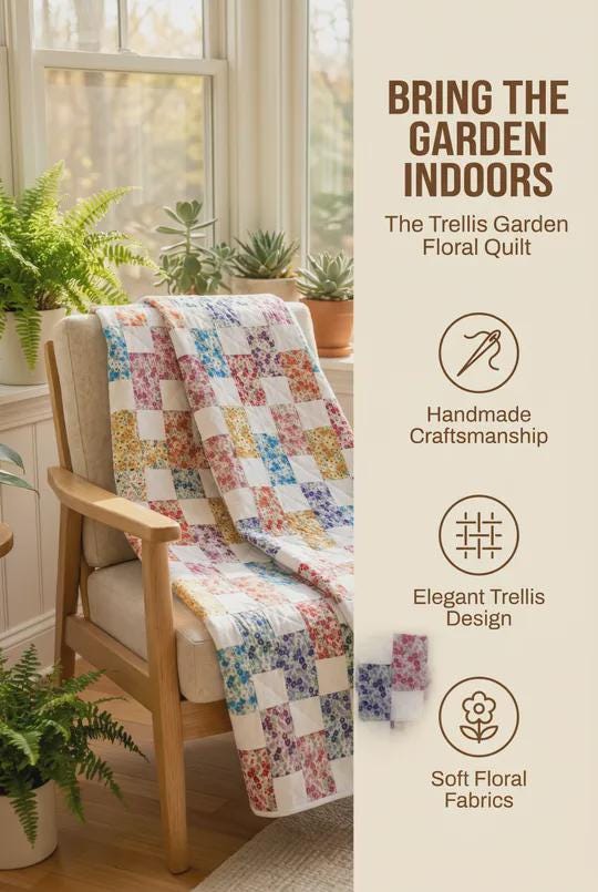 The Trellis Garden: A Handmade Floral Original Quilt